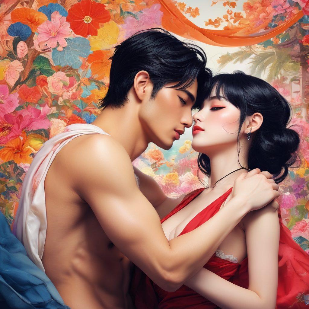 A whimsical yet provocative scene depicting a diverse group of characters from erotic manga, showcasing their emotional expressions and unique designs in a colorful, immersive setting. Include elements like exaggerated features, dynamic poses, and intricate backgrounds that draw the viewer in, suggesting a rich narrative waiting to unfold. The characters should blend playful and alluring aspects, emphasizing the charm of visual storytelling. vibrant colors. super-realistic. dynamic composition.